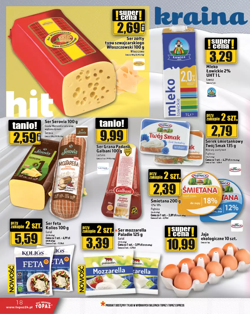 Gazetka promocyjna Topaz - Gazetka - ważna 21.11 do 27.11.2024 - strona 18 - produkty: Cars, Gouda, Jaja, Mozzarella, Piątnica, Ser, Serek, Top, Twój Smak, Włoszczowski