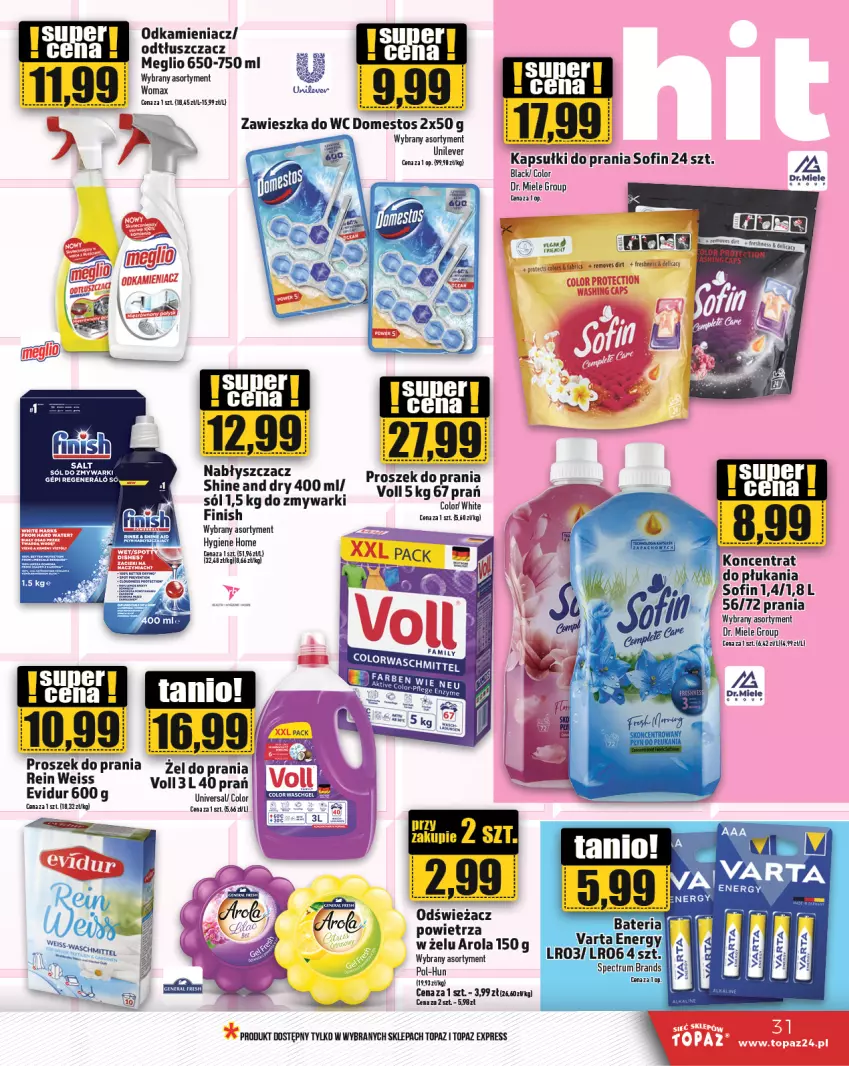 Gazetka promocyjna Topaz - Gazetka - ważna 21.11 do 27.11.2024 - strona 31 - produkty: BIC, Domestos, Fa, Finish, Kapsułki do prania, Lack, Odkamieniacz, Proszek do prania, Rum, Sól, Top, Zawieszka do wc, Zmywarki