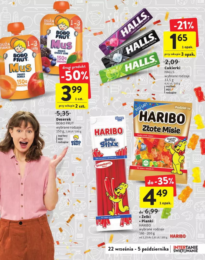 Gazetka promocyjna Intermarche - Gazetka Intermarche - ważna 22.09 do 05.10.2022 - strona 7 - produkty: Cukier, Cukierki, Deser, Halls, Haribo, Ser, Serek