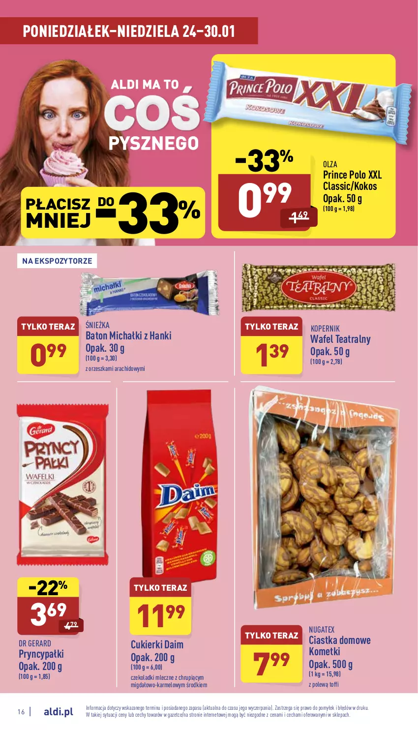 Gazetka promocyjna Aldi - Katalog spożywczy - ważna 24.01 do 30.01.2022 - strona 16 - produkty: Baton, Ciastka, Cukier, Cukierki, Dr Gerard, Kokos, Michałki, Prince Polo, Tera