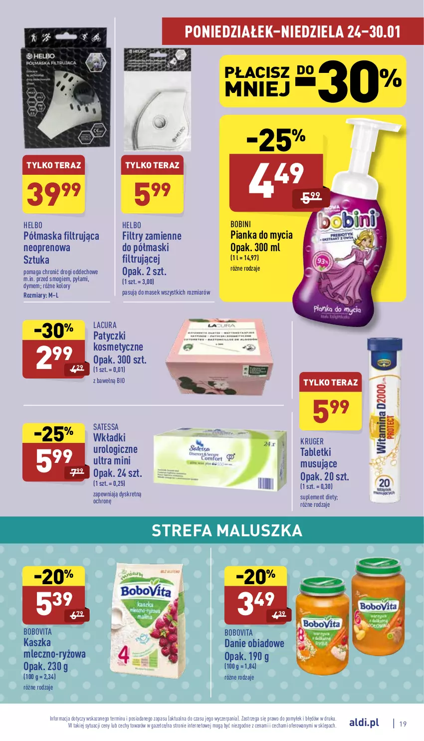 Gazetka promocyjna Aldi - Katalog spożywczy - ważna 24.01 do 30.01.2022 - strona 19 - produkty: BoboVita, Fa, Kret, Maska, Mus, Patyczki kosmetyczne, Ryż, Suplement diety, Tablet, Tabletki musujące, Tera, Wkładki, Wkładki urologiczne