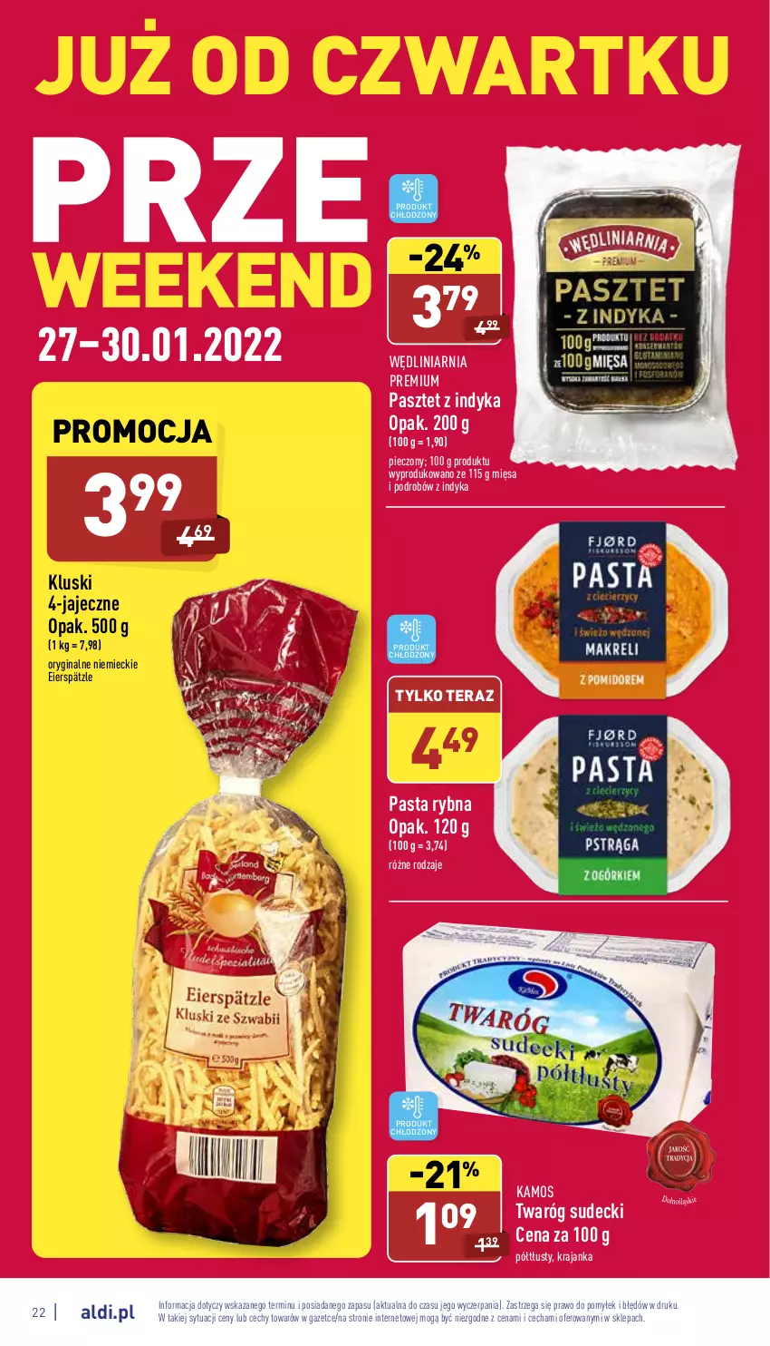 Gazetka promocyjna Aldi - Katalog spożywczy - ważna 24.01 do 30.01.2022 - strona 22 - produkty: Gin, KaMos, Pasztet, Pasztet z indyka, Piec, Tera, Twaróg