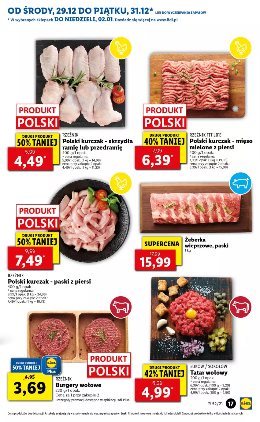 Gazetka promocyjna Lidl - GAZETKA - ważna 29.12.2021 do 02.01.2022 - strona 17 - produkty: Burger, Kurczak, Mięso, Sok, Sokołów, Tatar wołowy