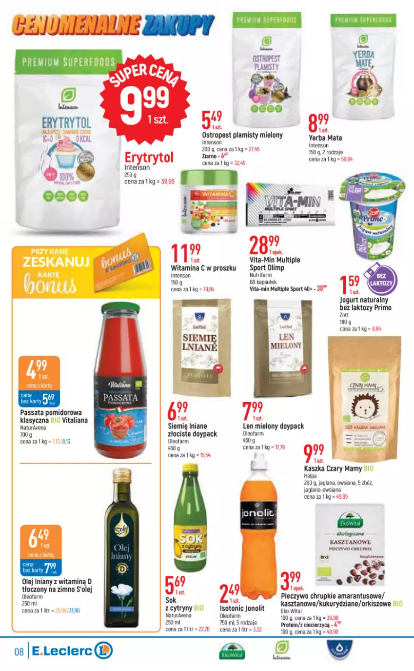 Gazetka promocyjna E Leclerc - ważna 13.09 do 24.09.2022 - strona 8 - produkty: Chrupki, Cytryny, Fa, Jogurt, Jogurt naturalny, LANA, Olej, Olej iniany, Oleo, Oleofarm, Ostropes, Piec, Pieczywo, Pieczywo chrupkie, Por, Siemię Iniane, Sport, Vita-Min, Zott