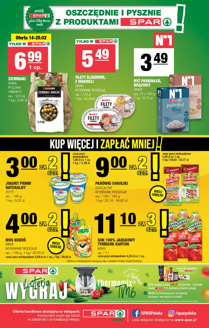 Gazetka promocyjna Spar - Spar-Mini - ważna 11.02 do 21.02.2024 - strona 4 - produkty: Jogurt, Kubuś, Mus, Ryż, Ryż parboiled, Sok, Sokołów, Tymbark, Zott