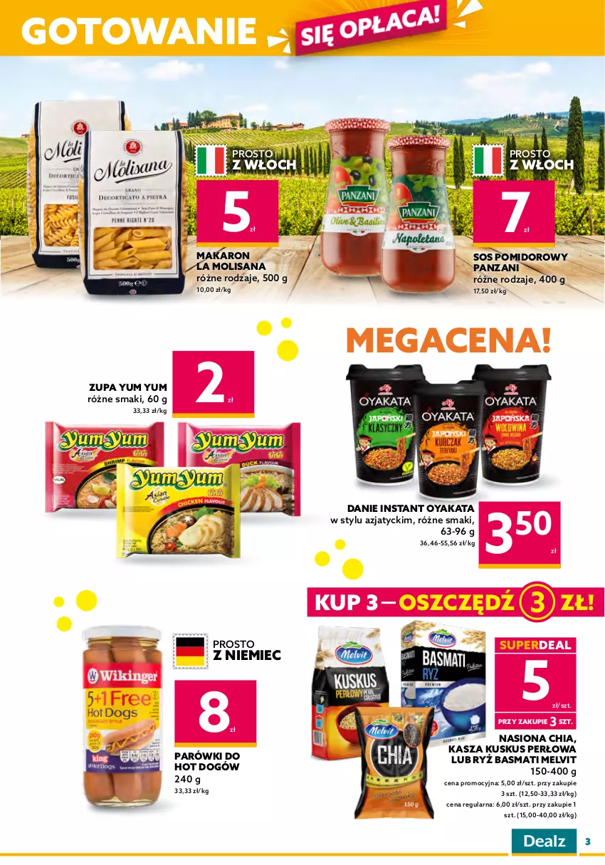 Gazetka promocyjna Dealz - NOWA GAZETKADeal się opłaca! - ważna 25.01 do 07.02.2023 - strona 3 - produkty: Baton, Bounty, Chia, Ciastka, Czekolada, Hot dog, Isana, Kasza, Kuskus, Makaron, Mars, Melvit, Milky Way, Parówki, Ryż, Ryż basmati, Sos, Sos pomidorowy, Twix, Zupa