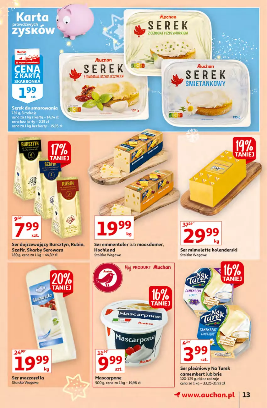 Gazetka promocyjna Auchan - Magia rabatów Hipermarkaty - ważna 12.11 do 17.11.2021 - strona 13 - produkty: Bazyl, Brie, Bursztyn, Camembert, Emmental, Hochland, Maasdam, Mascarpone, Mimolette, Mozzarella, Rubin, Ser, Ser pleśniowy, Serek