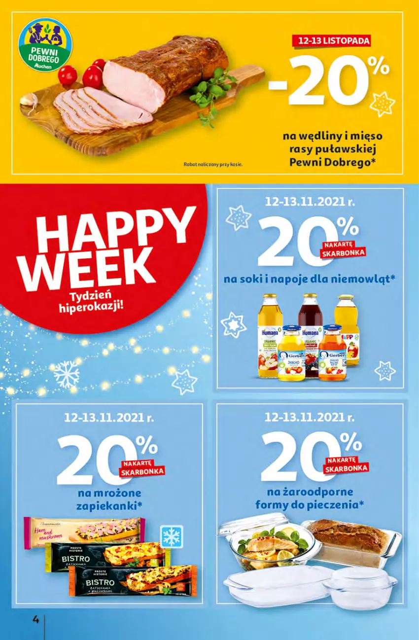 Gazetka promocyjna Auchan - Magia rabatów Hipermarkaty - ważna 12.11 do 17.11.2021 - strona 4 - produkty: Mięso, Napoje, Piec, Por, Sok