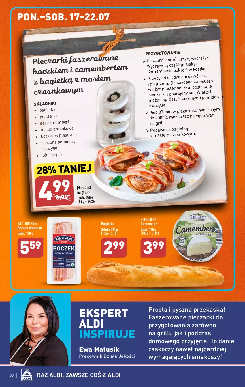 Gazetka promocyjna Aldi - Pełna oferta - ważna 17.07 do 22.07.2023 - strona 26 - produkty: Bagietka, Bazyl, Boczek, Burger, Camembert, Fa, Grill, Grzyby, Hofburger, Koc, Kosz, Masło, Piec, Pieprz, Pomidory, Ser, Sól, Suszone pomidory