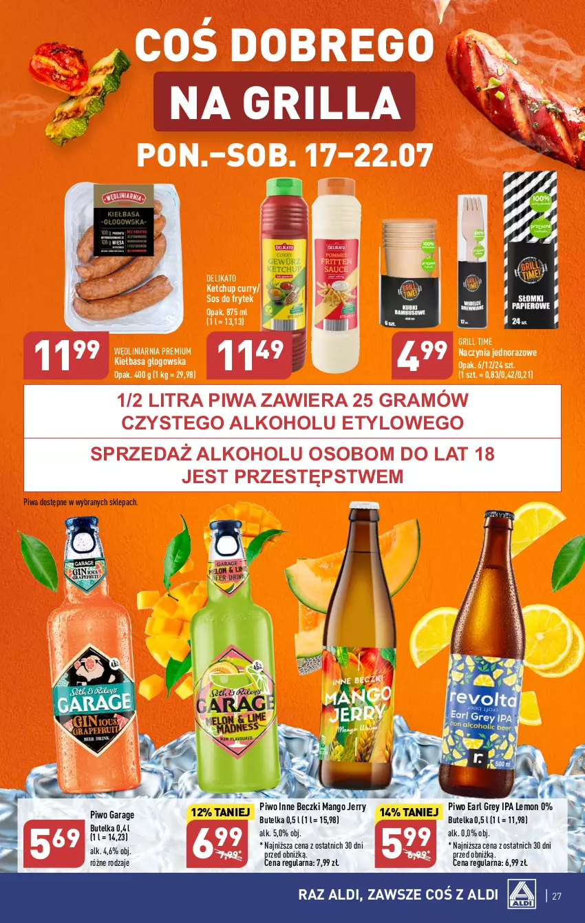 Gazetka promocyjna Aldi - Pełna oferta - ważna 17.07 do 22.07.2023 - strona 27 - produkty: Earl Grey, Gra, Grill, Ketchup, Kiełbasa, Kiełbasa głogowska, Mango, Piwa, Piwo, Sos