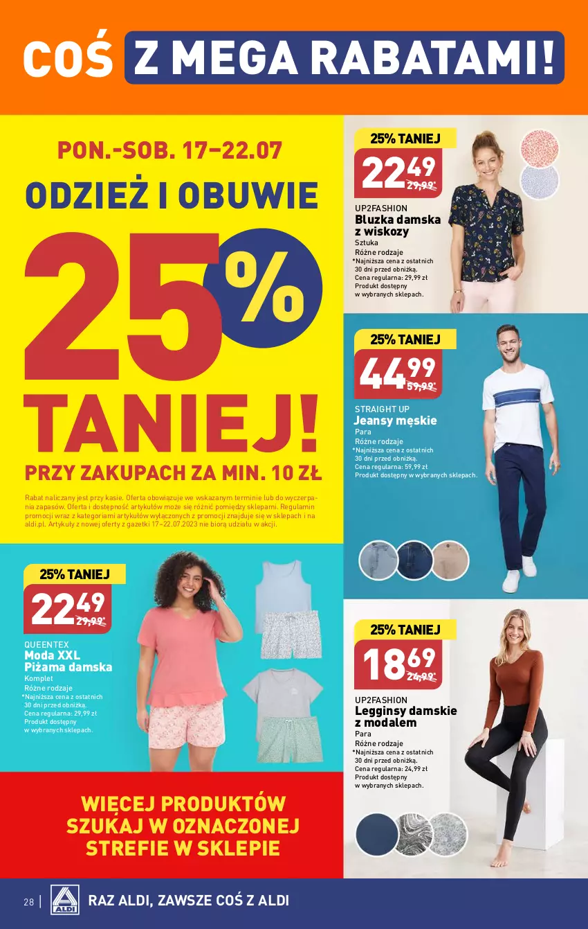 Gazetka promocyjna Aldi - Pełna oferta - ważna 17.07 do 22.07.2023 - strona 28 - produkty: Fa, Gin, Legginsy, Moda, Obuwie, Piżama, Queentex