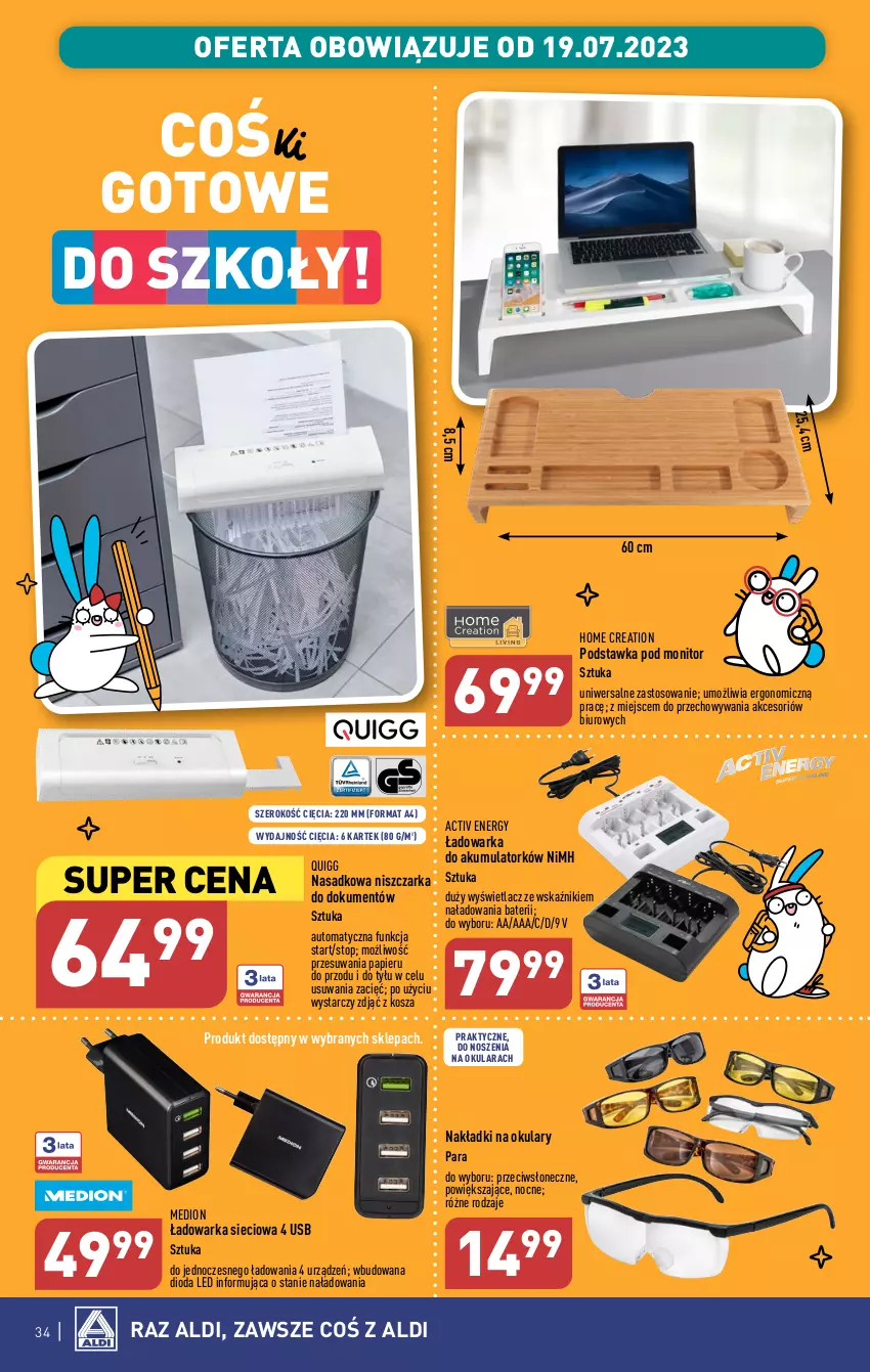 Gazetka promocyjna Aldi - Pełna oferta - ważna 17.07 do 22.07.2023 - strona 34 - produkty: Akumulator, Biuro, Kosz, Monitor, Niszczarka, Papier, Top, Warka