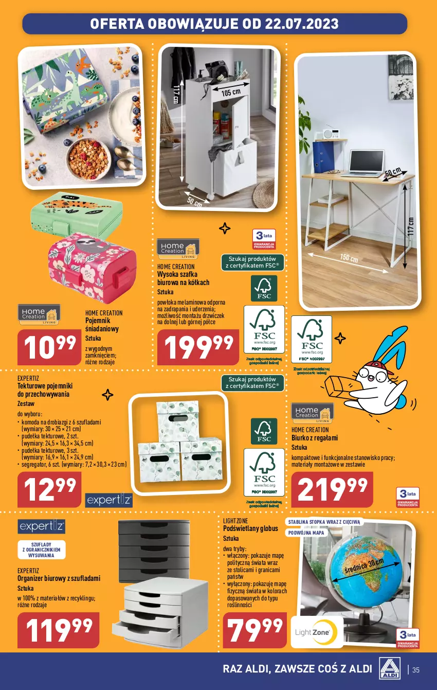 Gazetka promocyjna Aldi - Pełna oferta - ważna 17.07 do 22.07.2023 - strona 35 - produkty: Biurko, Biuro, Danio, Drzwi, Gra, Komoda, Moda, Organizer, Pojemnik, Por, Regał, Sok, Szafka, Top