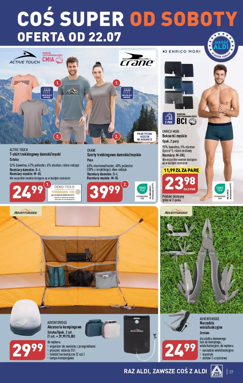 Gazetka promocyjna Aldi - Pełna oferta - ważna 17.07 do 22.07.2023 - strona 37 - produkty: Bokserki, Lampa, Namiot, Organizer, Ser, Szorty, T-shirt, Wełna