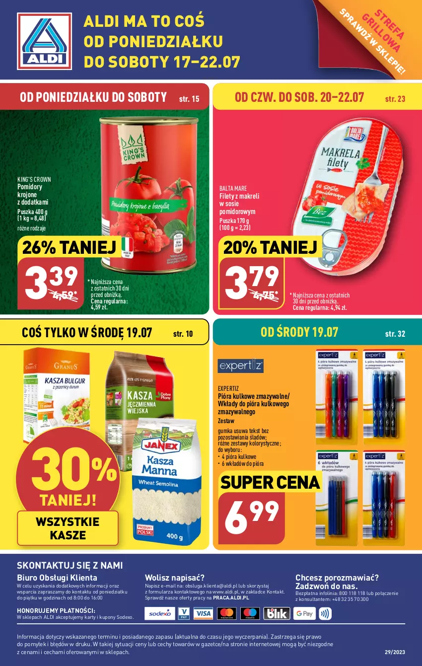 Gazetka promocyjna Aldi - Pełna oferta - ważna 17.07 do 22.07.2023 - strona 38 - produkty: Balta Mare, Biuro, Fa, O nas, Pióra kulkowego, Pomidory, Pomidory krojone, Por, Sos