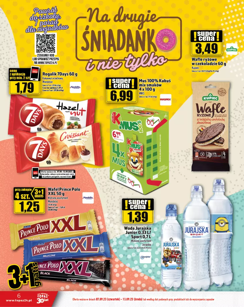 Gazetka promocyjna Topaz - Gazetka - ważna 07.09 do 13.09.2023 - strona 6 - produkty: Klej, Kubuś, Kupiec, Mus, Piec, Prince Polo, Rogal, Ryż, Top, Wafle, Wiko