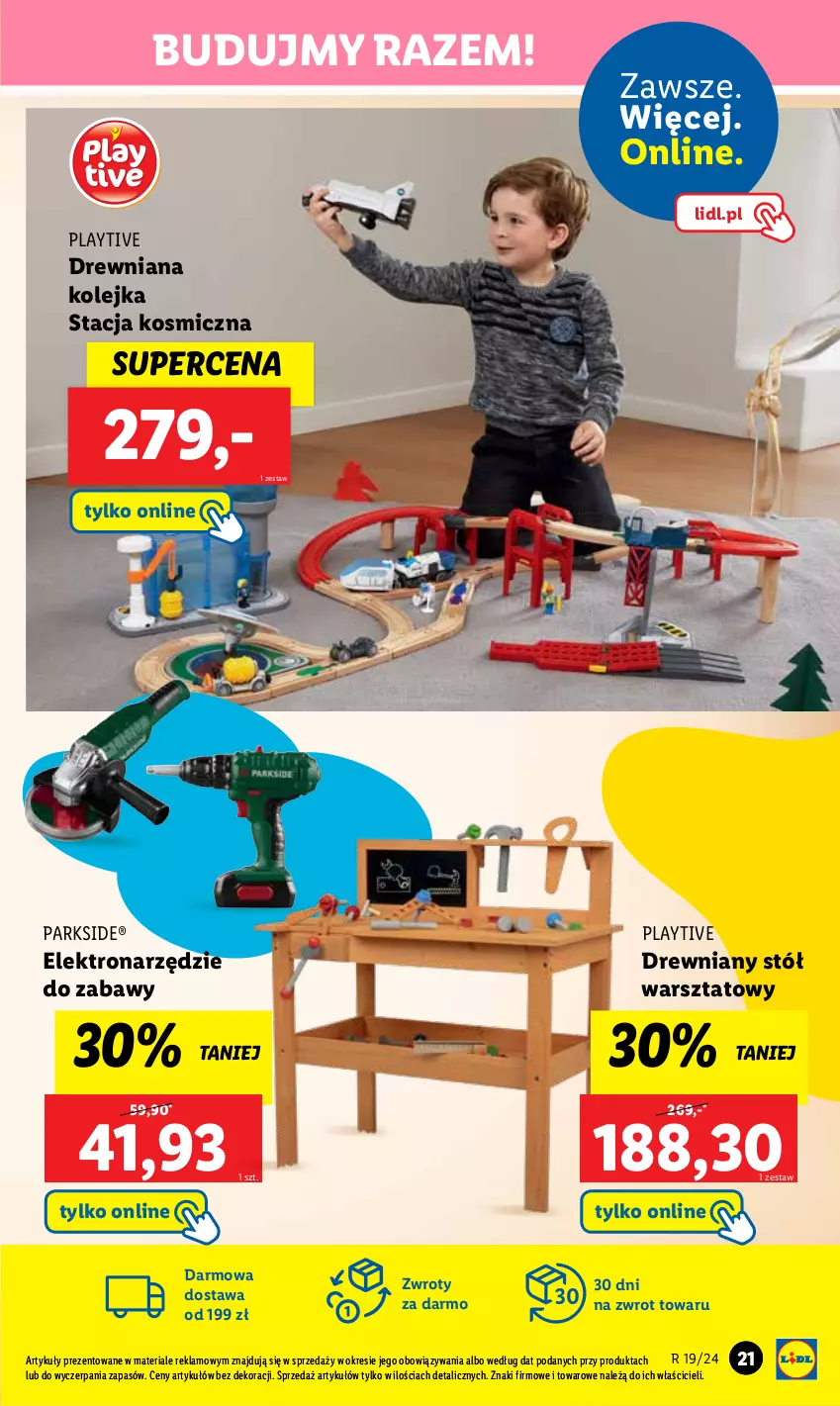 Gazetka promocyjna Lidl - GAZETKA - ważna 06.05 do 11.05.2024 - strona 23 - produkty: Drewniana kolejka, Kolejka, Olej, Parkside, Stół, Stół warsztatowy