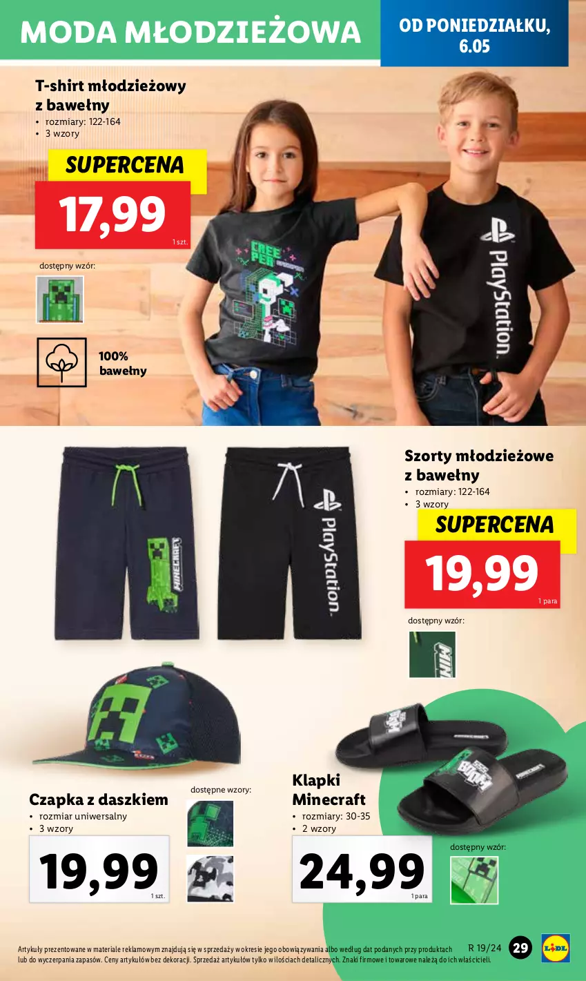 Gazetka promocyjna Lidl - GAZETKA - ważna 06.05 do 11.05.2024 - strona 39 - produkty: Czapka, Klapki, Minecraft, Moda, Szorty, T-shirt