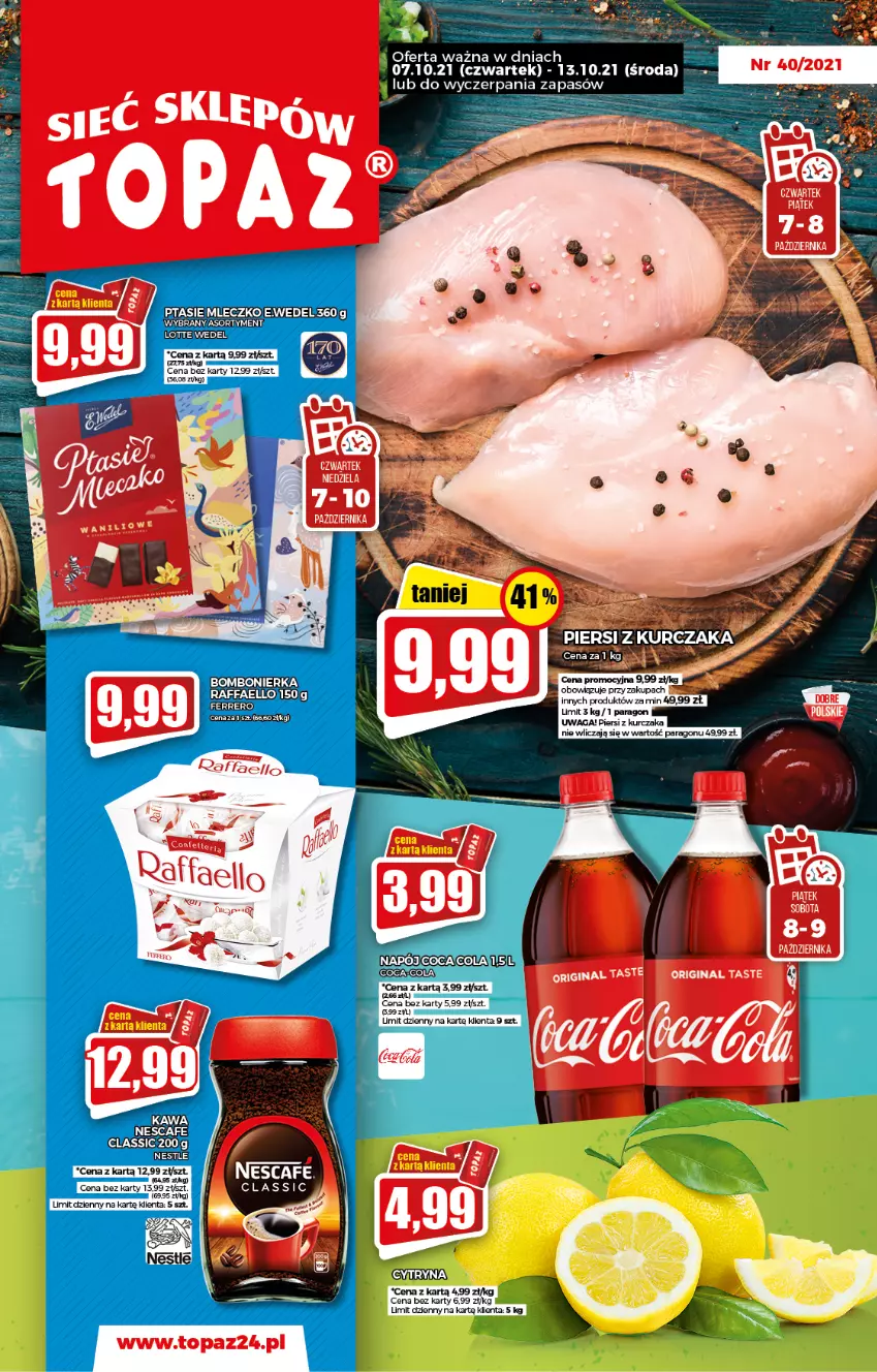 Gazetka promocyjna Topaz - Gazetka - ważna 07.10 do 13.10.2021 - strona 1 - produkty: Fa, Ferrero, Kawa, Koc, Napój, Raffaello