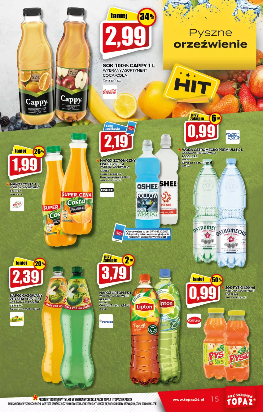 Gazetka promocyjna Topaz - Gazetka - ważna 07.10 do 13.10.2021 - strona 15 - produkty: Cappy, Coca-Cola, Lipton, Napój, Pepsi, Sok, Top