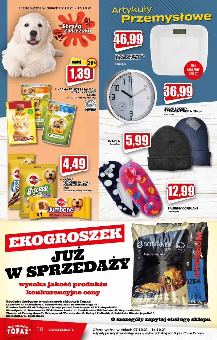 Gazetka promocyjna Topaz - Gazetka - ważna 07.10 do 13.10.2021 - strona 18 - produkty: Baleriny, Bielska, Friskies, Lack, Mars, Podlaski, Ser, Sok, Sokołów, Termometr, Top, Zegar