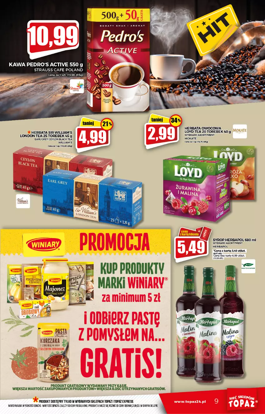 Gazetka promocyjna Topaz - Gazetka - ważna 07.10 do 13.10.2021 - strona 9 - produkty: Earl Grey, Gra, Herbapol, Herbata, Herbata owocowa, Kawa, Kurczak, Lack, Loyd, Piec, Sok, Sos, Syrop, Top