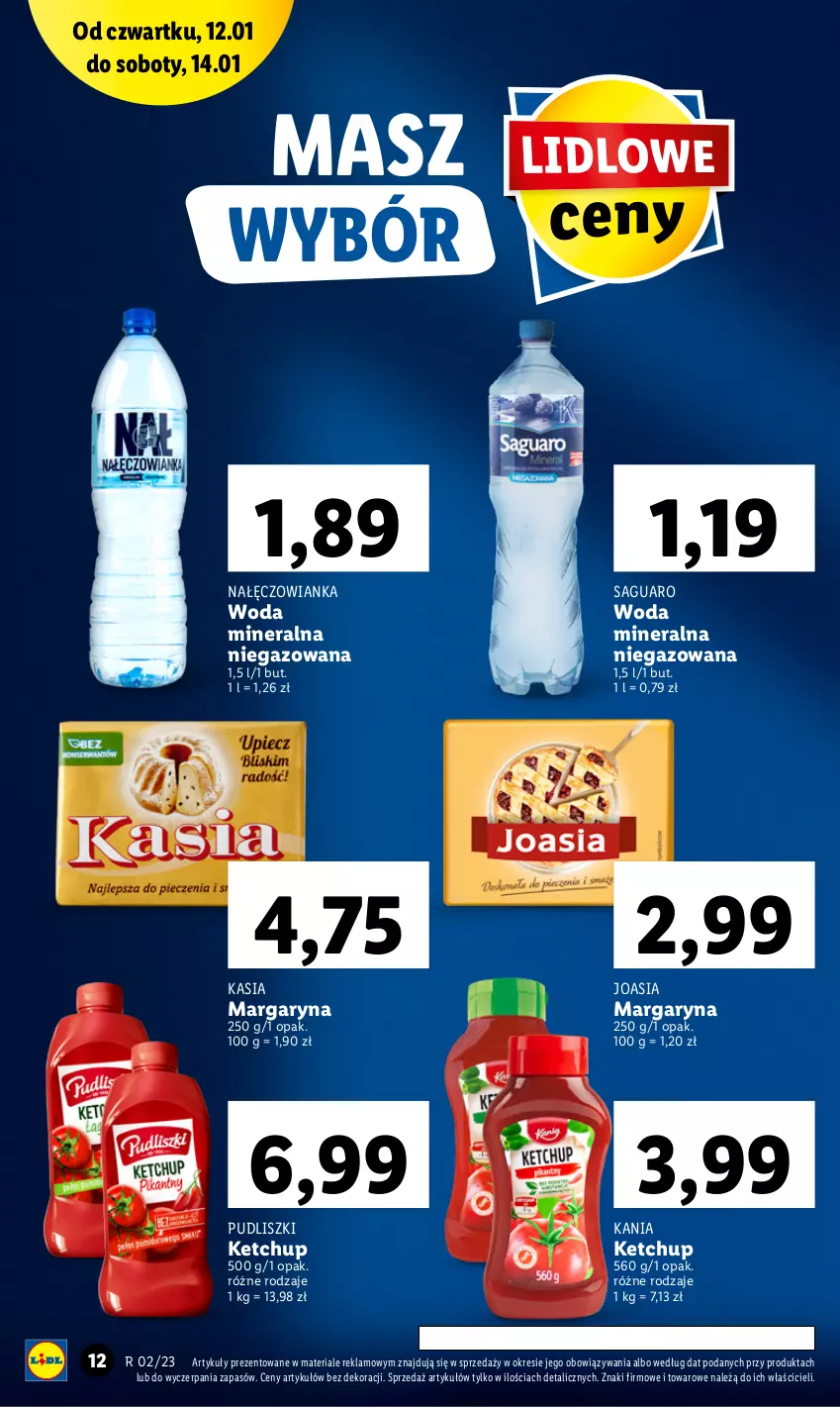 Gazetka promocyjna Lidl - GAZETKA - ważna 12.01 do 14.01.2023 - strona 12 - produkty: Kasia, Ketchup, Margaryna, Nałęczowianka, Pudliszki, Woda, Woda mineralna