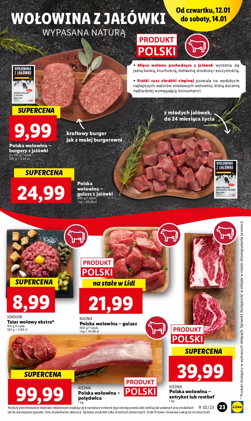 Gazetka promocyjna Lidl - GAZETKA - ważna 12.01 do 14.01.2023 - strona 25 - produkty: Burger, Mięso, Mięso wołowe, Polędwica, Rostbef, Sok, Sokołów, Tatar wołowy, Wołowina