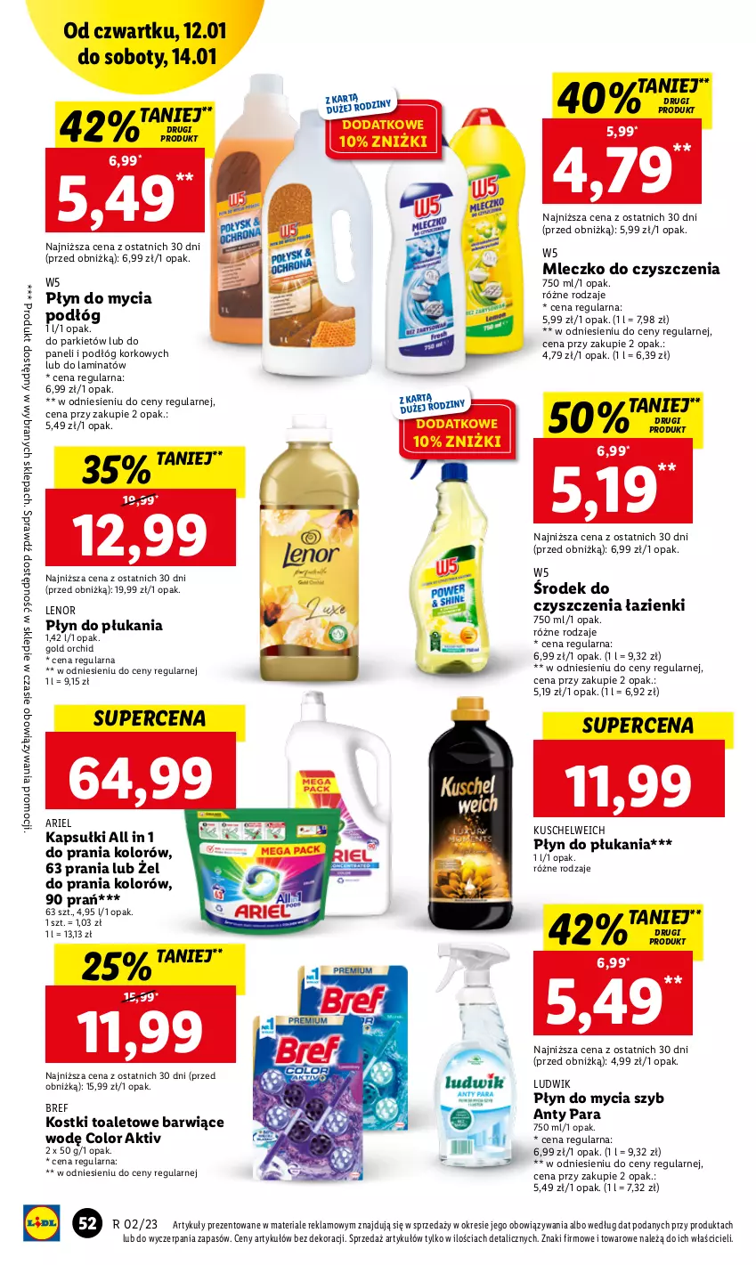 Gazetka promocyjna Lidl - GAZETKA - ważna 12.01 do 14.01.2023 - strona 54 - produkty: Ariel, Bref, Lenor, Ludwik, Mleczko, Płyn do mycia, Płyn do mycia podłóg, Płyn do płukania