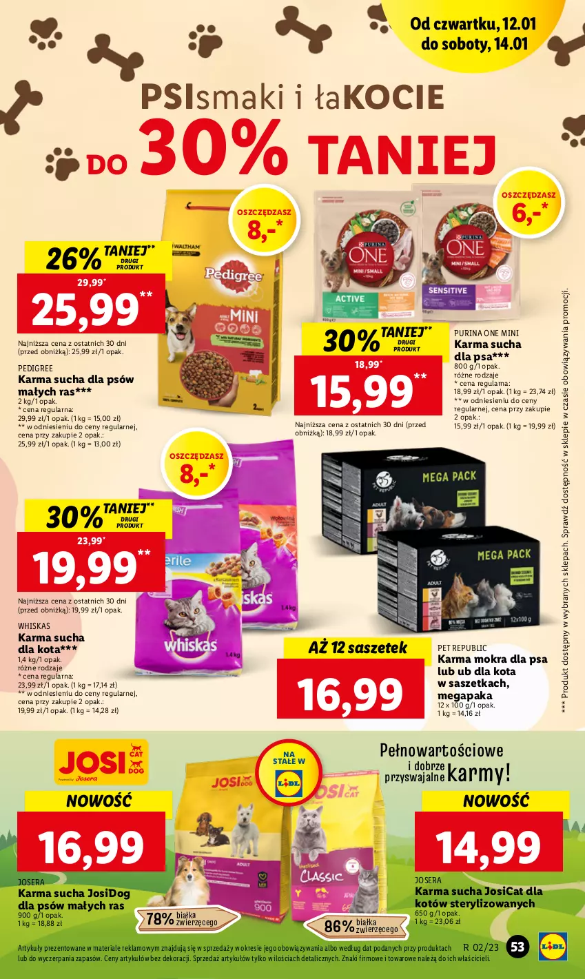 Gazetka promocyjna Lidl - GAZETKA - ważna 12.01 do 14.01.2023 - strona 55 - produkty: Josera, Koc, Pedigree, Pur, Purina, Ser, Whiskas