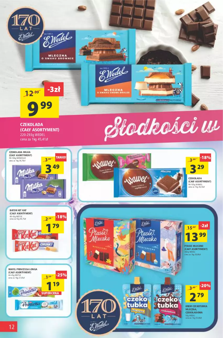 Gazetka promocyjna Arhelan - Gazetka - ważna 20.05 do 29.05.2022 - strona 12 - produkty: Baton, Czekolada, Kit Kat, Milka, Mleczko, Princessa, Ptasie mleczko, Wawel