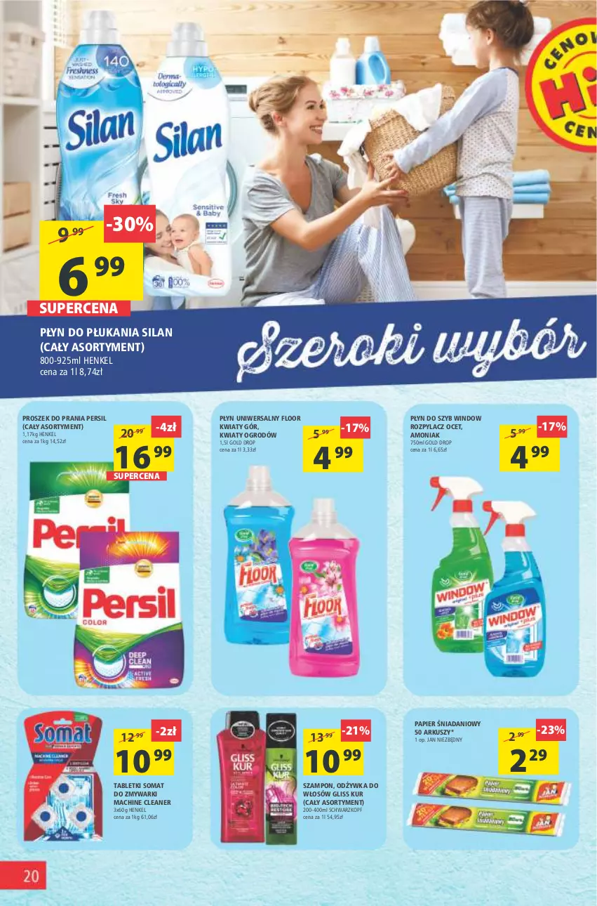 Gazetka promocyjna Arhelan - Gazetka - ważna 20.05 do 29.05.2022 - strona 20 - produkty: Danio, Gliss Kur, Jan Niezbędny, Ocet, Odżywka, Papier, Persil, Płyn do płukania, Płyn do szyb, Proszek do prania, Schwarzkopf, Silan, Somat, Szampon, Tablet, Zmywarki