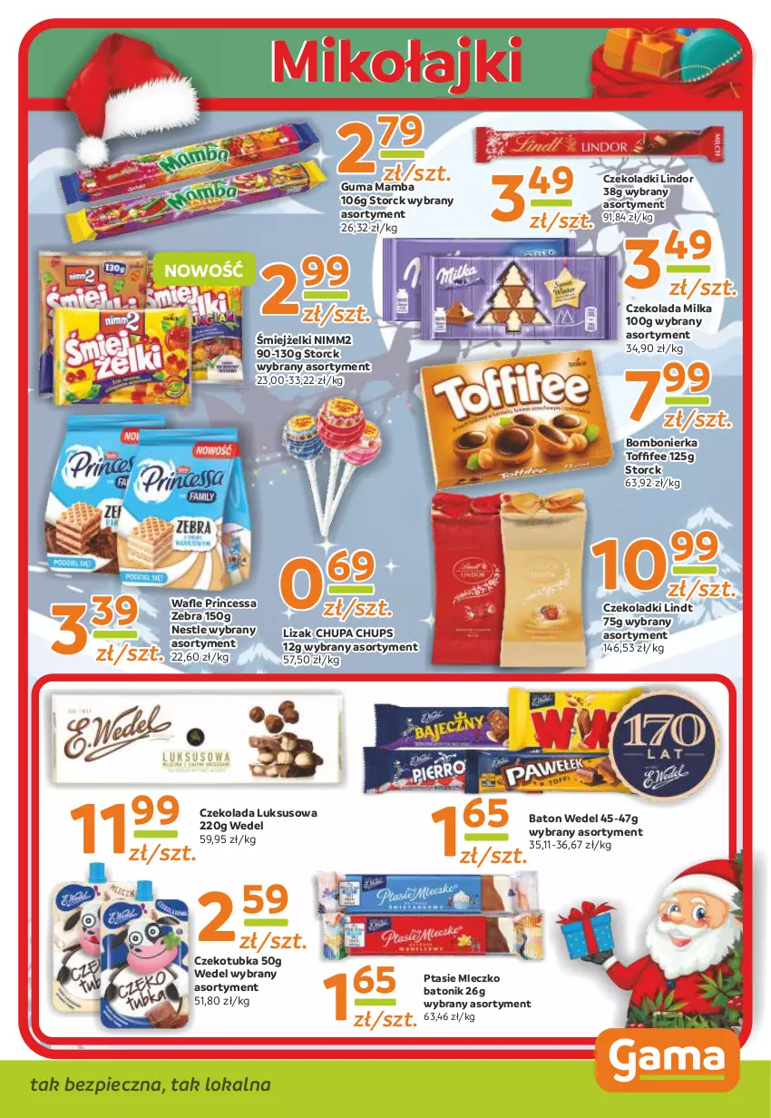 Gazetka promocyjna Gama - Gazetka Gama - ważna 25.11 do 06.12.2021 - strona 5 - produkty: Baton, Chupa Chups, Czekolada, Lindor, Lindt, Mamba, Milka, Mleczko, Nimm2, Piec, Princessa, Ptasie mleczko, Tonik