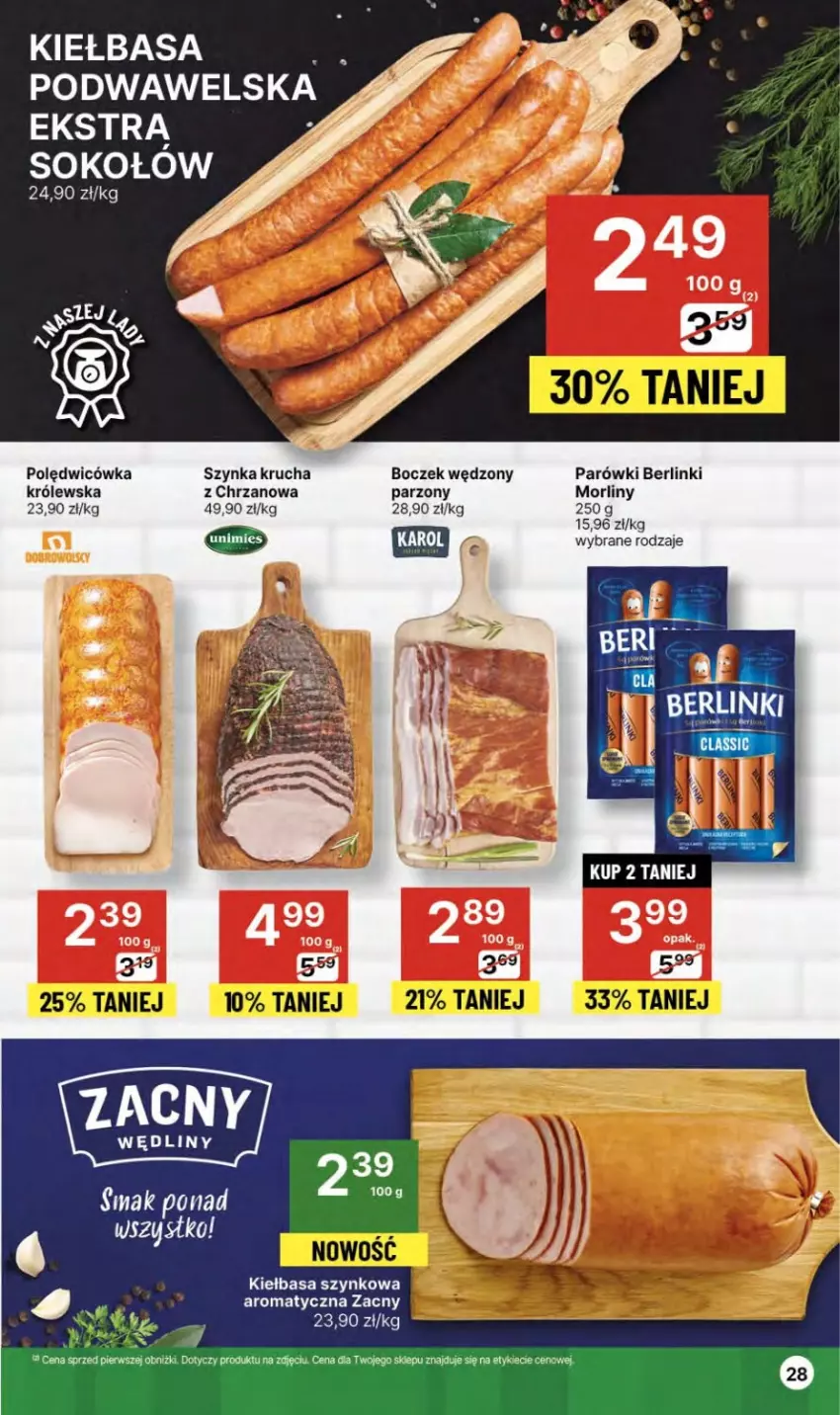 Gazetka promocyjna Delikatesy Centrum - NOWA GAZETKA Delikatesy Centrum od 11 kwietnia! 11-17.04.2024 - ważna 11.04 do 17.04.2024 - strona 28 - produkty: Berlinki, Boczek, Chrzan, Kiełbasa, Kiełbasa szynkowa, Morliny, Parówki, Szynka