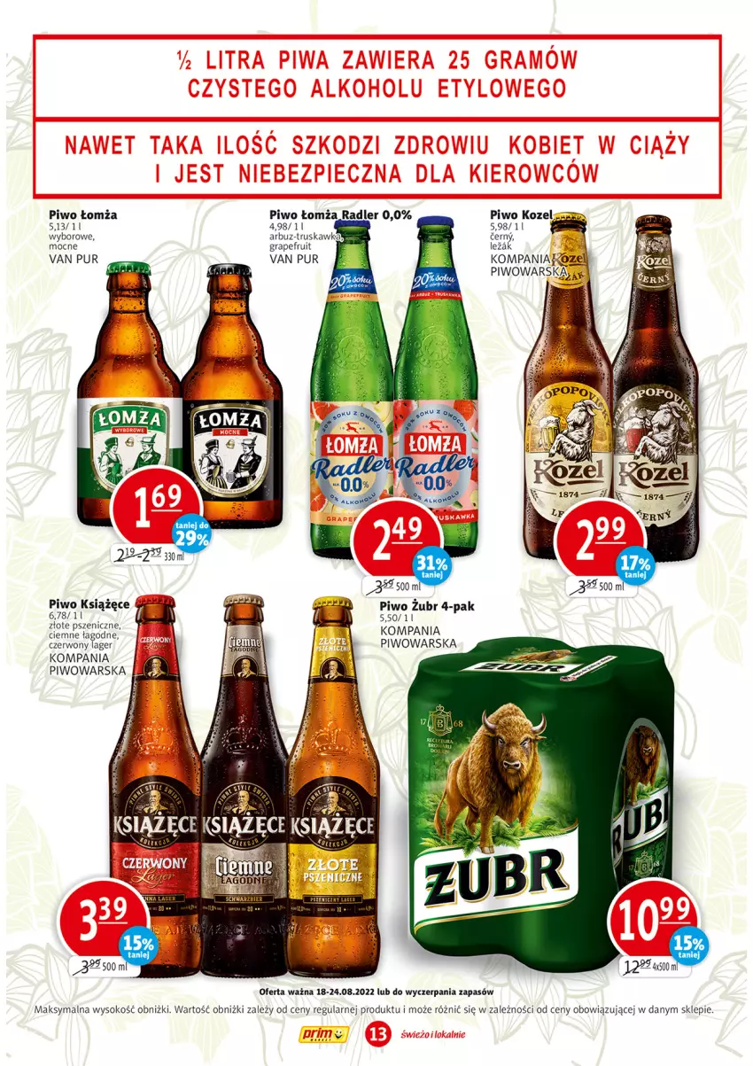 Gazetka promocyjna Prim Market - ważna 18.08 do 24.08.2022 - strona 13 - produkty: Arbuz, Gra, Kozel, Książęce, Piwo, Pur, Radler, Sok