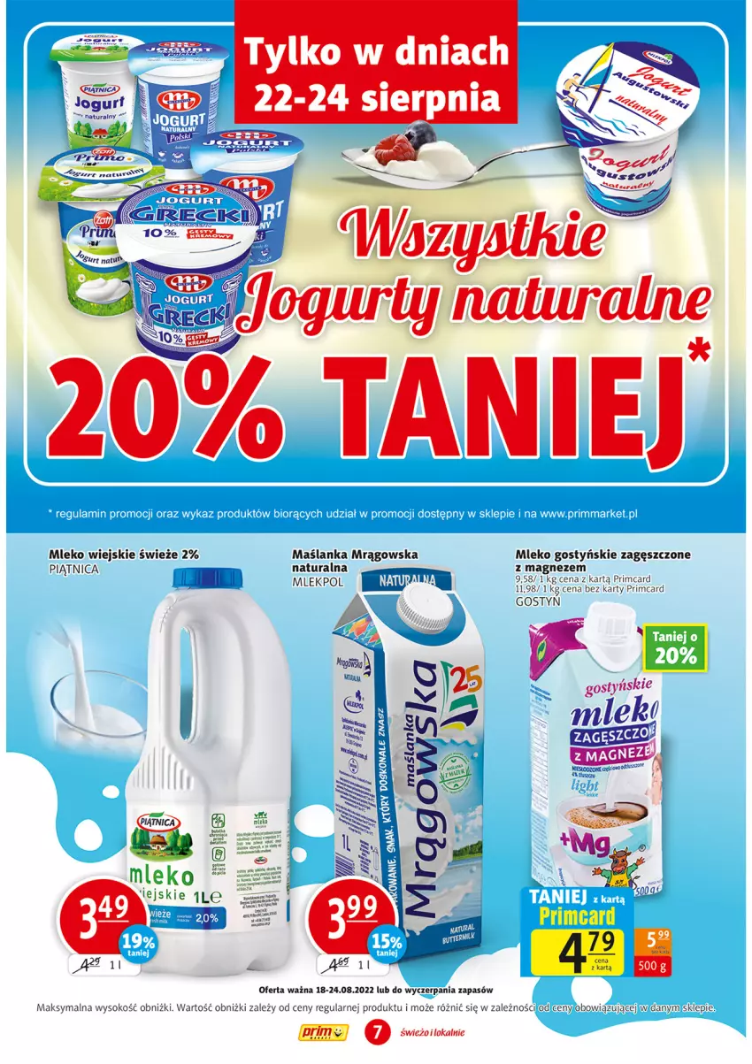 Gazetka promocyjna Prim Market - ważna 18.08 do 24.08.2022 - strona 7 - produkty: Magnez, Maślanka, Mleko, Piątnica, Sok