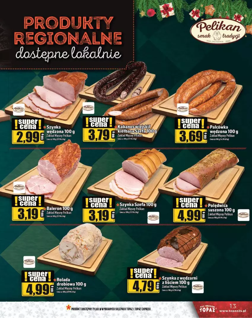 Gazetka promocyjna Topaz - Gazetka - ważna 19.12 do 25.12.2024 - strona 13 - produkty: Fa, Kabanos, Kiełbasa, LANA, Szynka, Top