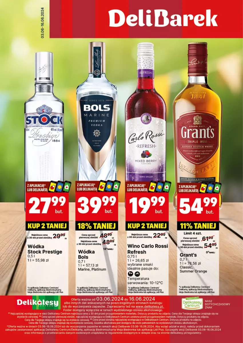 Gazetka promocyjna Delikatesy Centrum - DeliBarek DC23-DC24 - ważna 03.06 do 16.06.2024 - strona 1 - produkty: Bols, Carlo Rossi, Dron, Gra, Grant's, Rum, Ser, Stock, Wino, Wódka