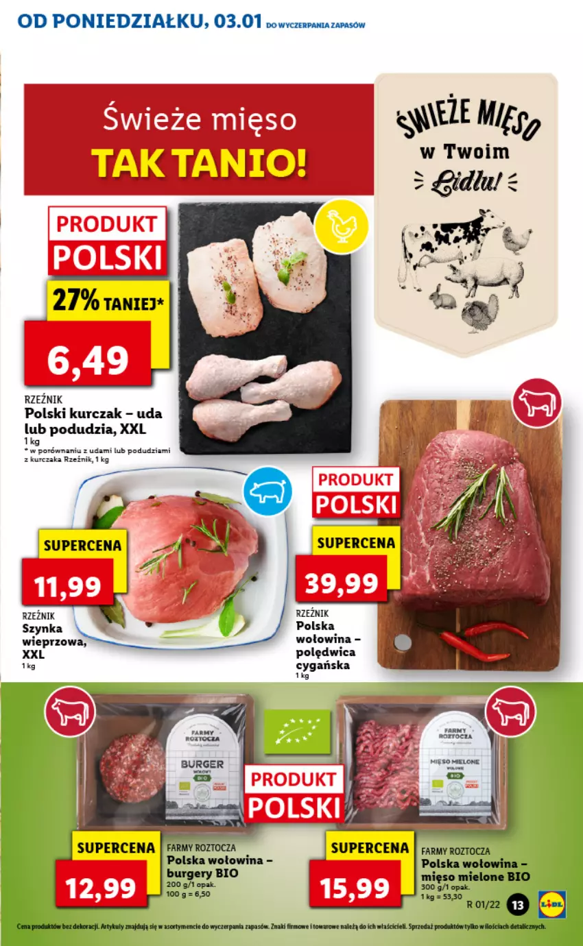 Gazetka promocyjna Lidl - GAZETKA - ważna 03.01 do 05.01.2022 - strona 13 - produkty: Burger, Kurczak, Polędwica, Por, Ser, Szynka, Wołowina