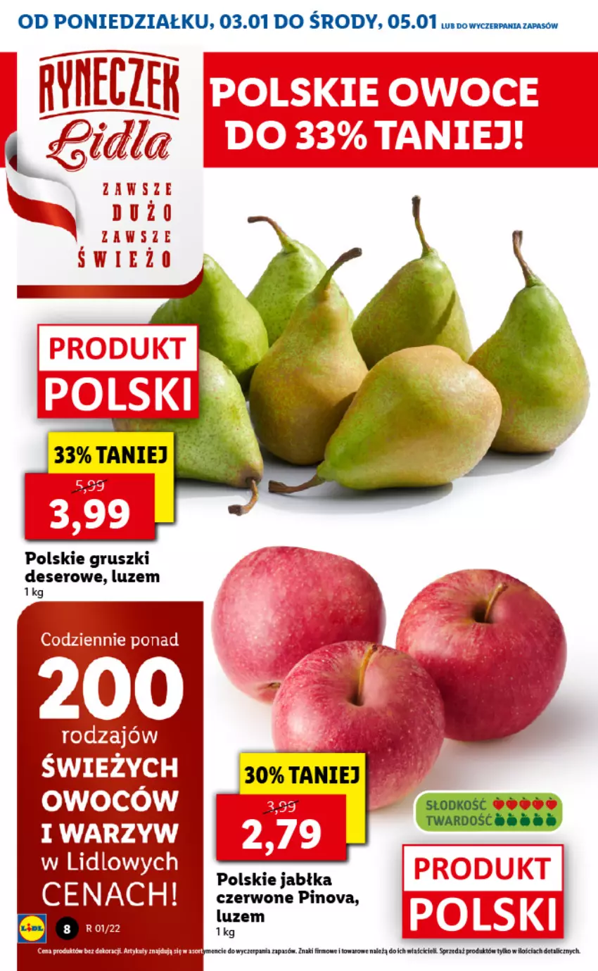 Gazetka promocyjna Lidl - GAZETKA - ważna 03.01 do 05.01.2022 - strona 8 - produkty: Deser, Gruszki, Jabłka, Por, Ser