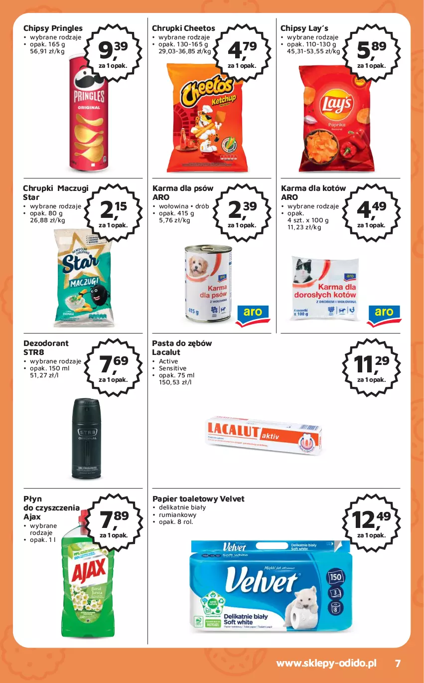 Gazetka promocyjna Odido - Gazetka - ważna 30.06 do 13.07.2023 - strona 7 - produkty: Ajax, Cheetos, Chipsy, Chrupki, Dezodorant, Drób, Lacalut, Lay’s, Papier, Papier toaletowy, Pasta do zębów, Pringles, Rum, Str8, Velvet, Wołowina