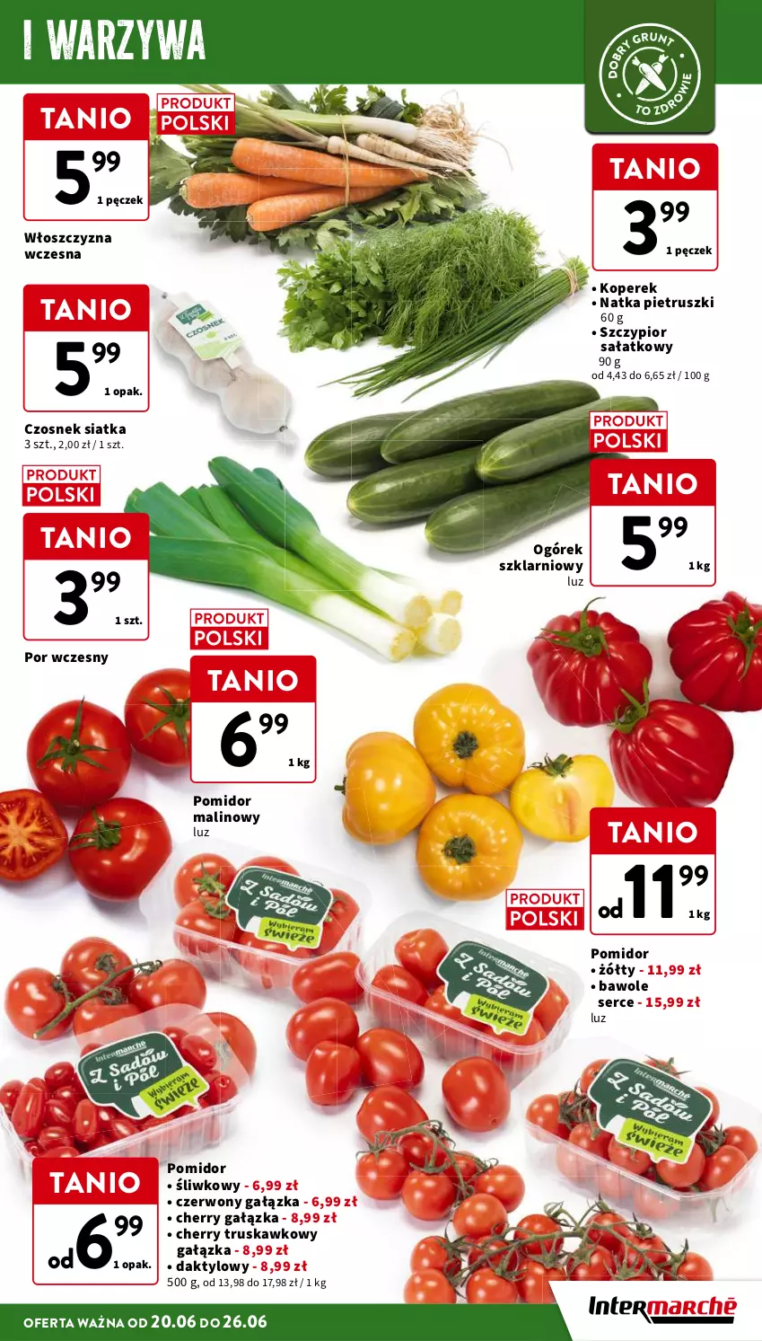 Gazetka promocyjna Intermarche - Gazetka Intermarche - ważna 20.06 do 26.06.2024 - strona 13 - produkty: Czosnek, Koc, Natka pietruszki, Ogórek, Pomidor malinowy, Por, Sałat, Ser, Siatka, Warzywa