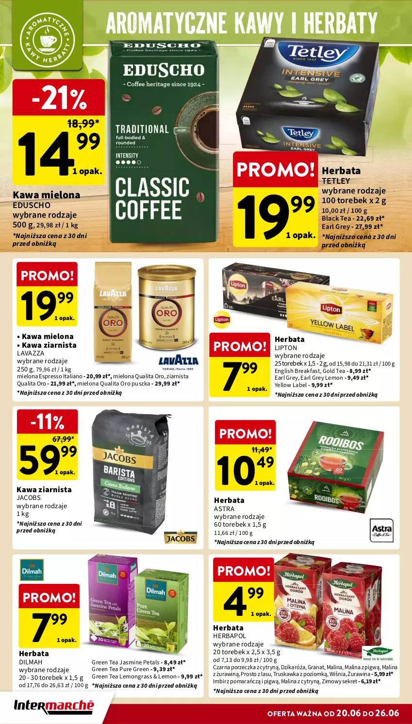 Gazetka promocyjna Intermarche - Gazetka Intermarche - ważna 20.06 do 26.06.2024 - strona 24 - produkty: Dilmah, Dzika róża, Earl Grey, Fa, Gra, Granat, Herbapol, Herbata, Imbir, Jacobs, Kawa, Kawa mielona, Kawa ziarnista, Kret, Lack, Lavazza, Lipton, Por, Pur, Róża, Tetley