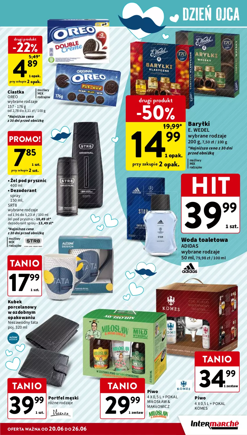 Gazetka promocyjna Intermarche - Gazetka Intermarche - ważna 20.06 do 26.06.2024 - strona 3 - produkty: Adidas, Baryłki, Ciastka, Dezodorant, E. Wedel, Kubek, Oreo, Piwo, Por, Woda, Woda toaletowa