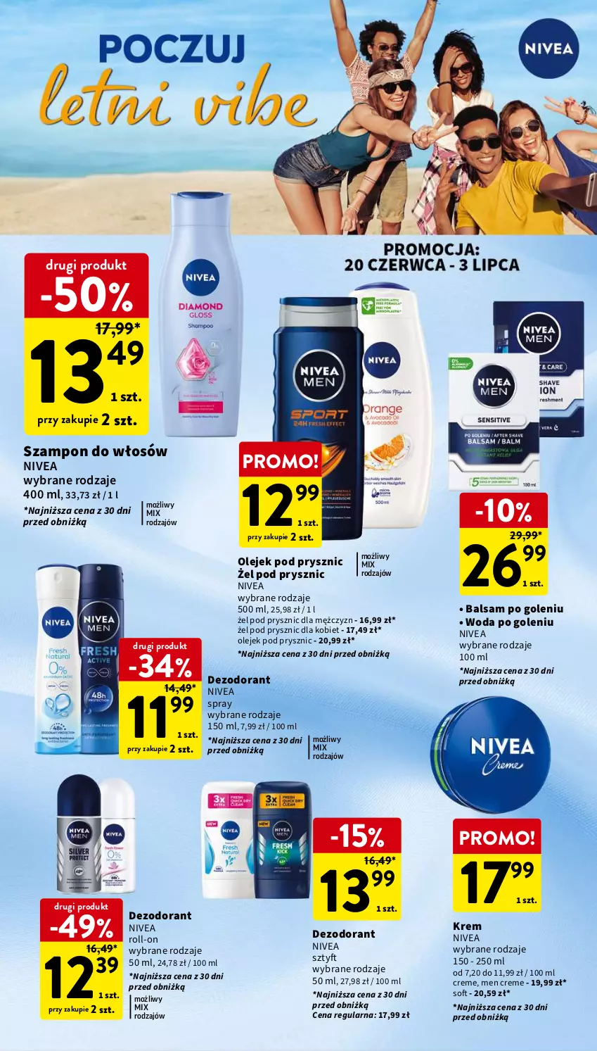 Gazetka promocyjna Intermarche - Gazetka Intermarche - ważna 20.06 do 26.06.2024 - strona 33 - produkty: Balsam po goleniu, Dezodorant, Nivea, Olej, Olejek pod prysznic, Szampon, Woda, Woda po goleniu