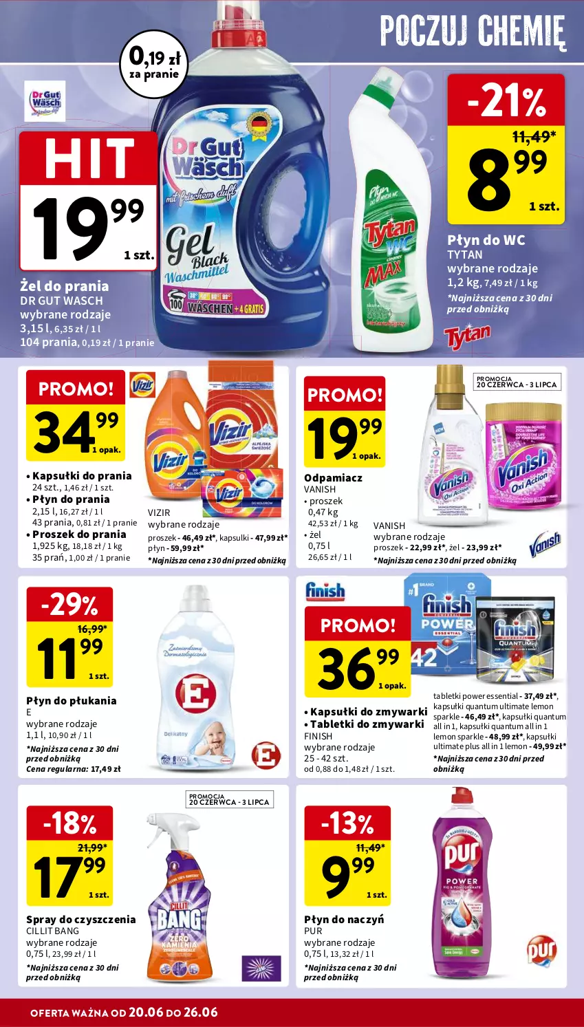 Gazetka promocyjna Intermarche - Gazetka Intermarche - ważna 20.06 do 26.06.2024 - strona 34 - produkty: Cillit Bang, Finish, Kapsułki do prania, Płyn do płukania, Płyn do prania, Płyn do wc, Proszek do prania, Pur, Spray do czyszczenia, Tablet, Tabletki do zmywarki, Tytan, Vanish, Vizir, Zmywarki