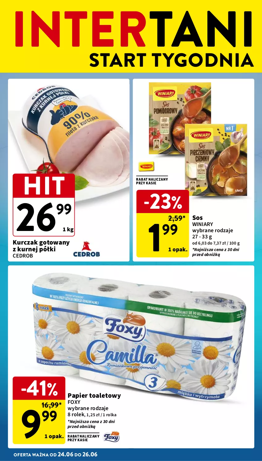 Gazetka promocyjna Intermarche - Gazetka Intermarche - ważna 20.06 do 26.06.2024 - strona 38 - produkty: Foxy, Kurczak, Kurczak gotowany, Papier, Papier toaletowy, Sos, Winiary