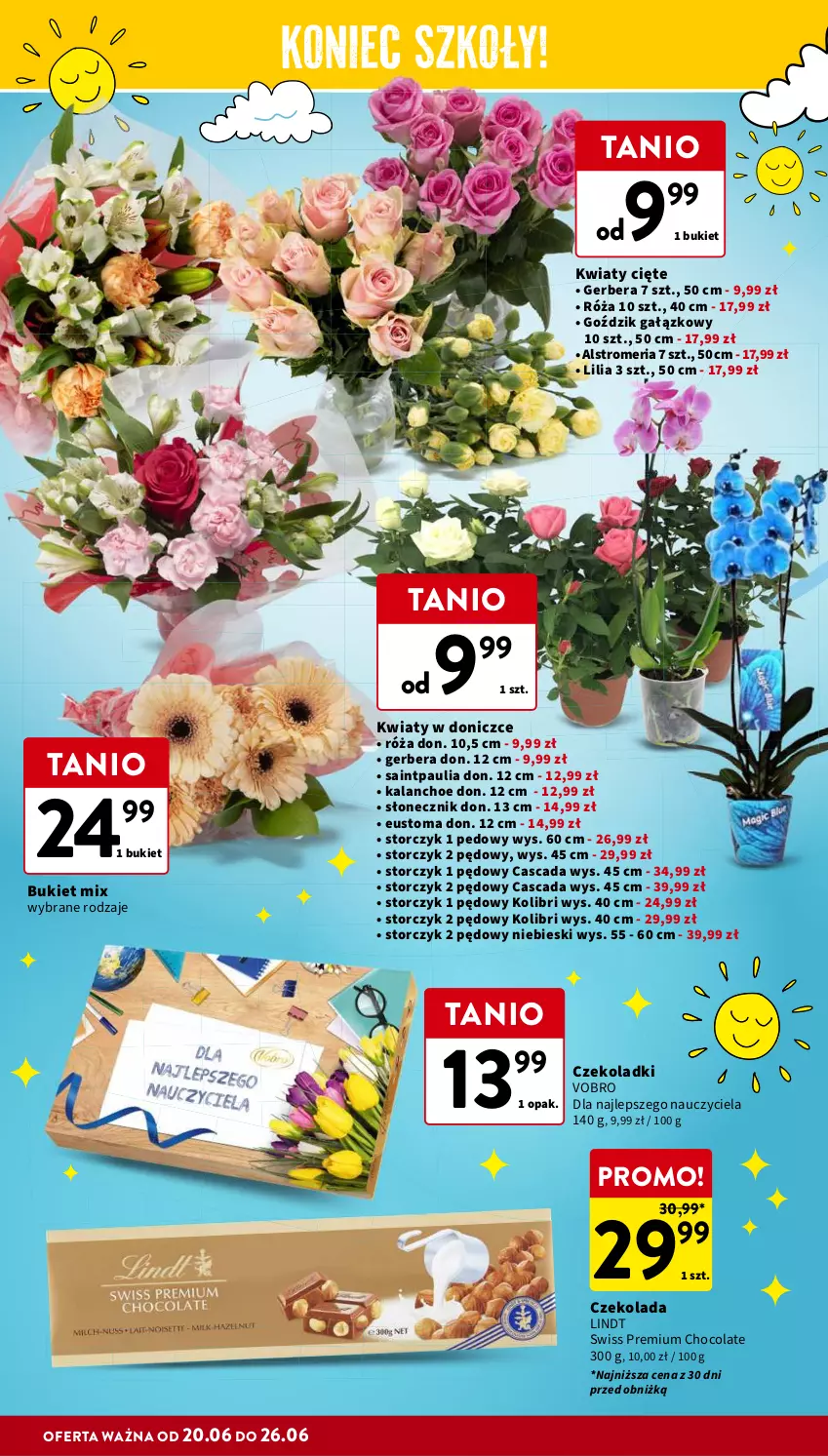 Gazetka promocyjna Intermarche - Gazetka Intermarche - ważna 20.06 do 26.06.2024 - strona 4 - produkty: Bukiet, Czekolada, Gerber, Kalanchoe, Kwiaty cięte, Lindt, Róża, Storczyk