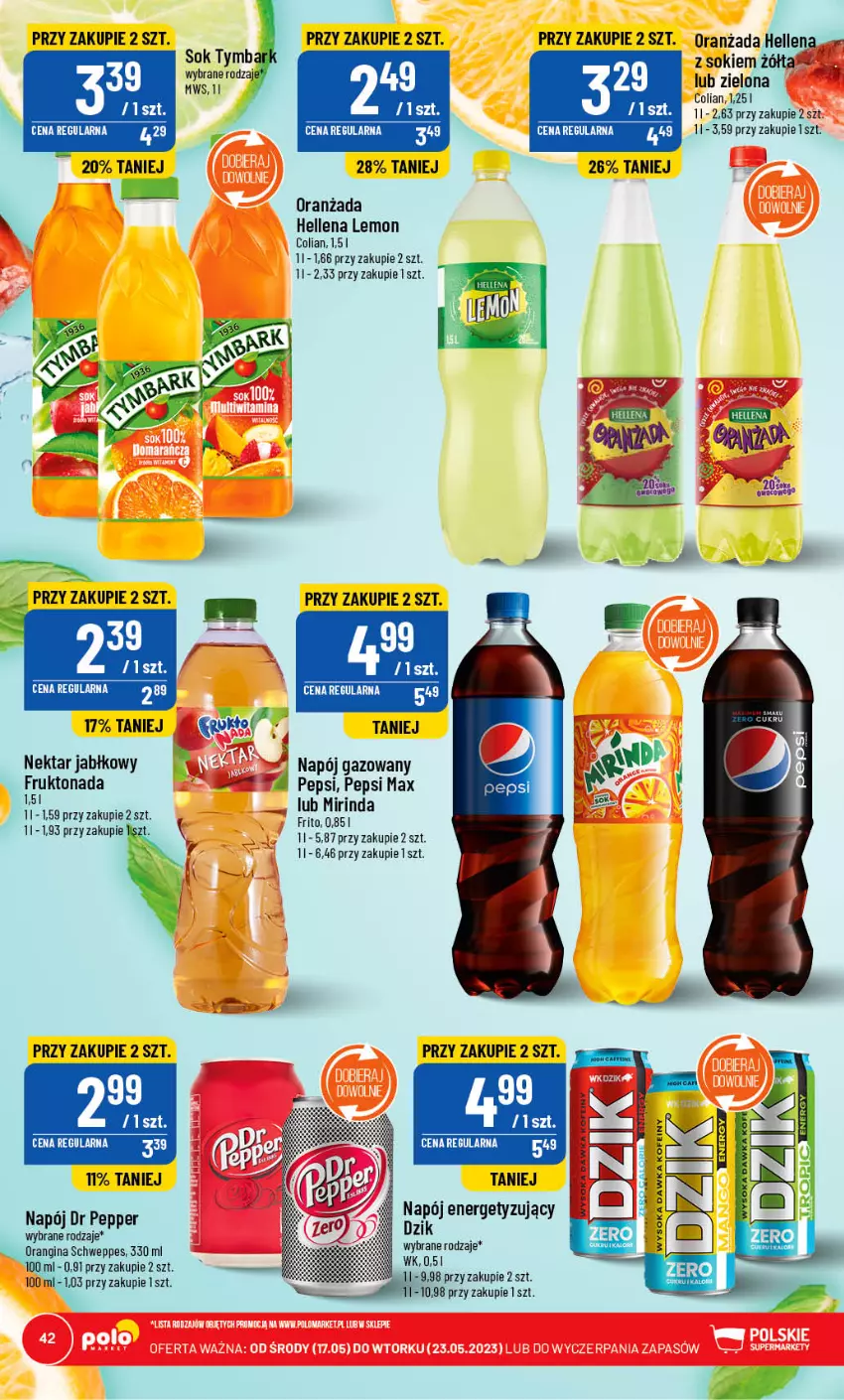 Gazetka promocyjna PoloMarket - Gazetka pomocyjna - ważna 17.05 do 23.05.2023 - strona 42 - produkty: AEG, Gin, Hellena, Mirinda, Napój, Napój gazowany, Nektar, Oranżada, Pepsi, Pepsi max, Sok