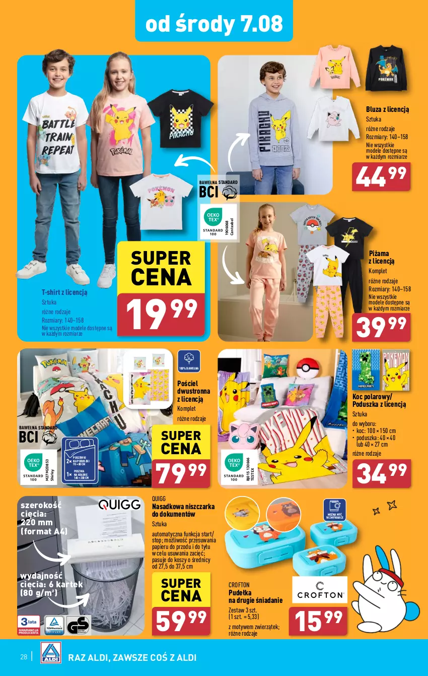 Gazetka promocyjna Aldi - Pełna oferta - ważna 05.08 do 10.08.2024 - strona 28 - produkty: Bluza, Koc, Kosz, Niszczarka, Papier, Piżama, Poduszka, Pościel, Pościel dwustronna, T-shirt, Top, Wełna